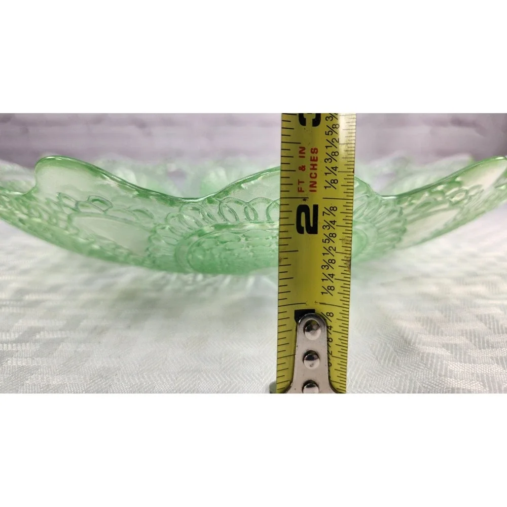 Turkish EFE Mint Green Etched Lace Glass Platter Art Hand Made Vintage